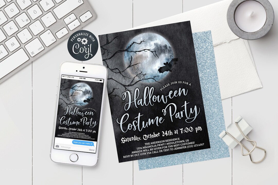 Halloween Costume Party Invitation - Full Moon Adult Halloween Party ...