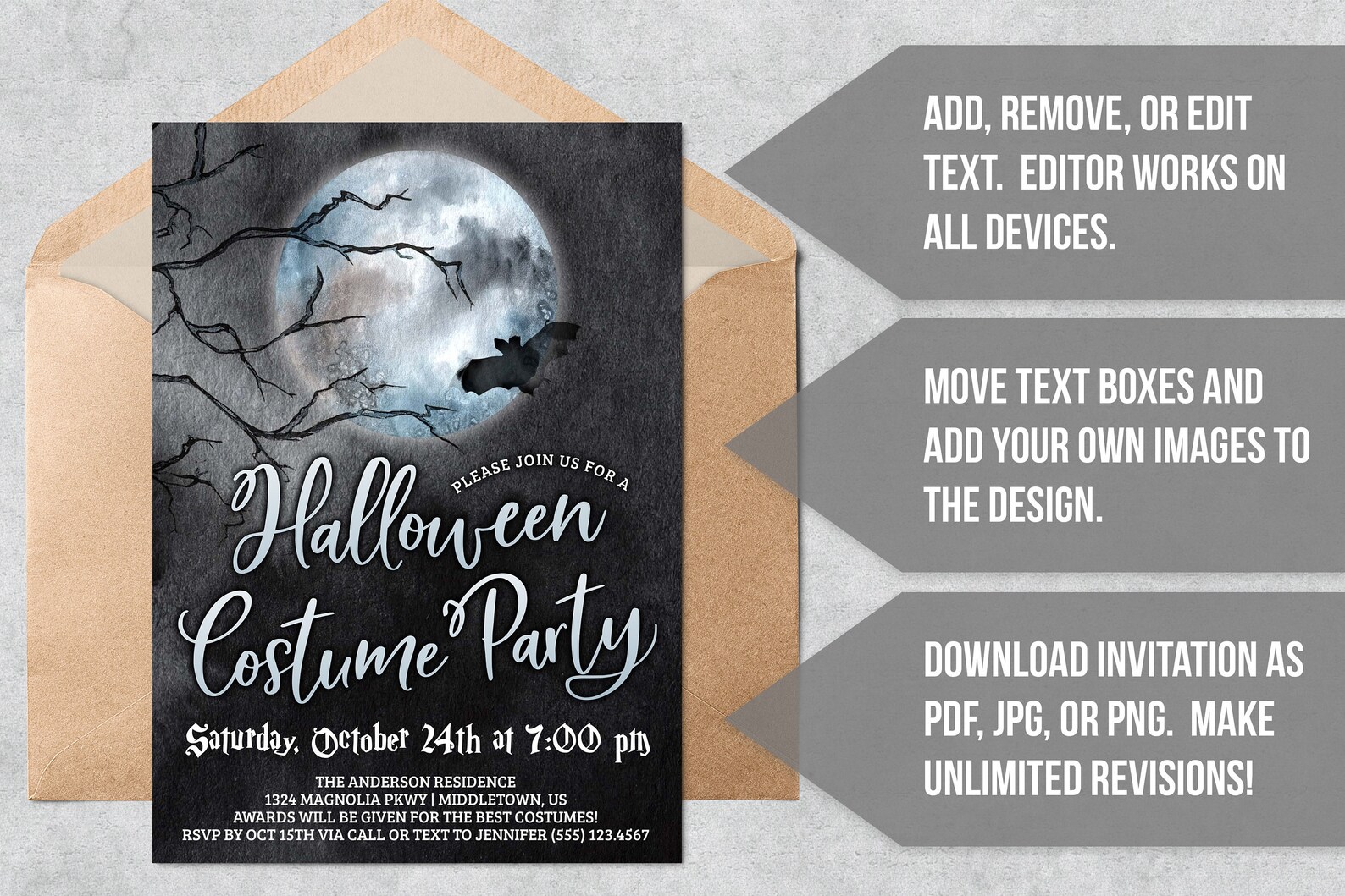 Halloween Costume Party Invitation Full Moon Adult Halloween - Etsy