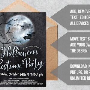 Halloween Costume Party Invitation - Full Moon Adult Halloween Party ...