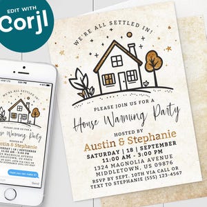 Housewarming Party Invitation - Rustic Gold House Warming Digital Invite 5x7 & 4x6 Printable Editable Template Instant Download PDF, JPG