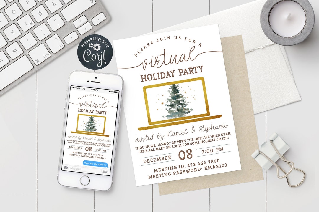 Virtual Holiday Invite Template - Zoom Holiday Party Virtual Christmas