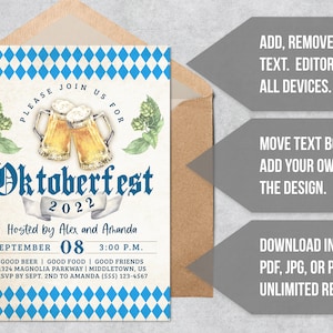 Oktoberfest Invitation Blue Bavarian Check Traditional Oktoberfest Invite 5x7 & 4x6 Editable Template Instant Download PDF, JPG, or PNG image 6