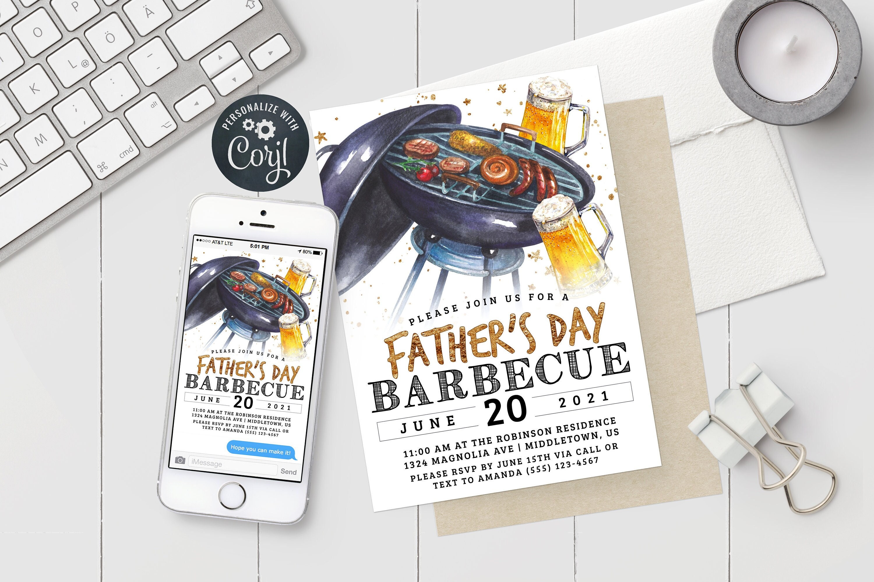 Vatertag Grill Einladung - Grill und Bier Rustikal Vatertag Grill einladen 5 x 7 & 4 x 6 bearbeitbare Vorlage Sofortiger Download PDF, JPG oder PNG