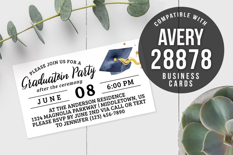Graduation Party Insert Enclosure Card Avery 28878 Template Etsy