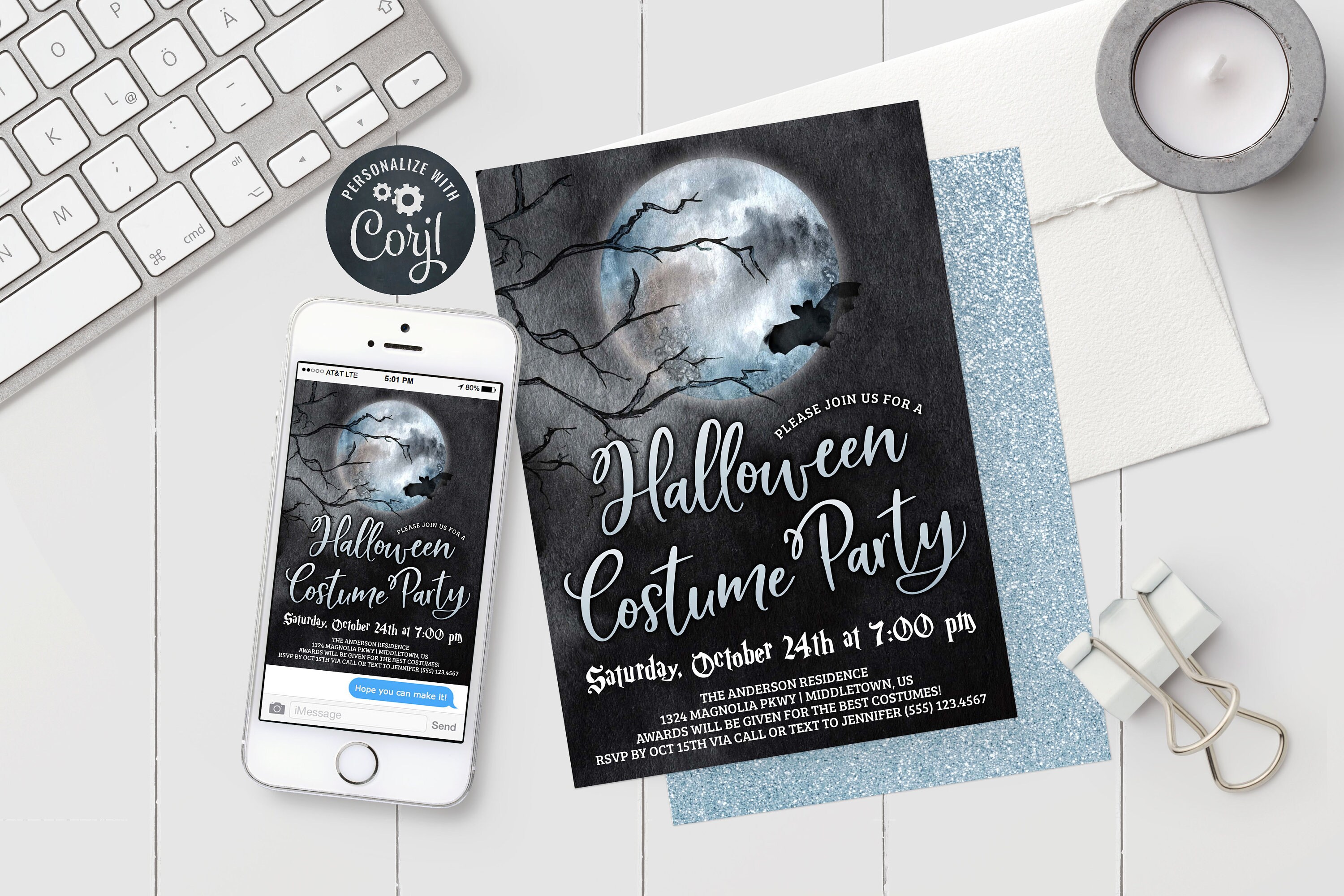 Halloween Costume Party Invitation Full Moon Adult Halloween - Etsy