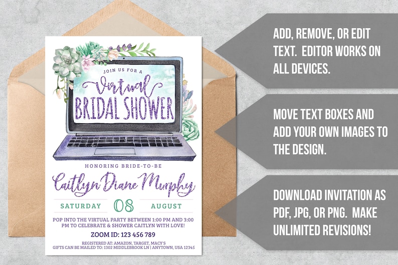 Virtual Bridal Shower Invitation Succulents Zoom Bridal Etsy