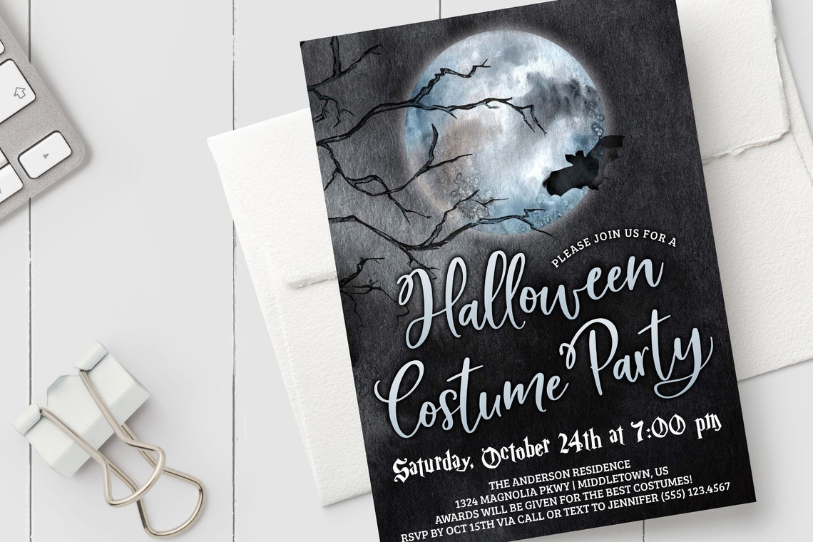 Halloween Costume Party Invitation Full Moon Adult Halloween - Etsy
