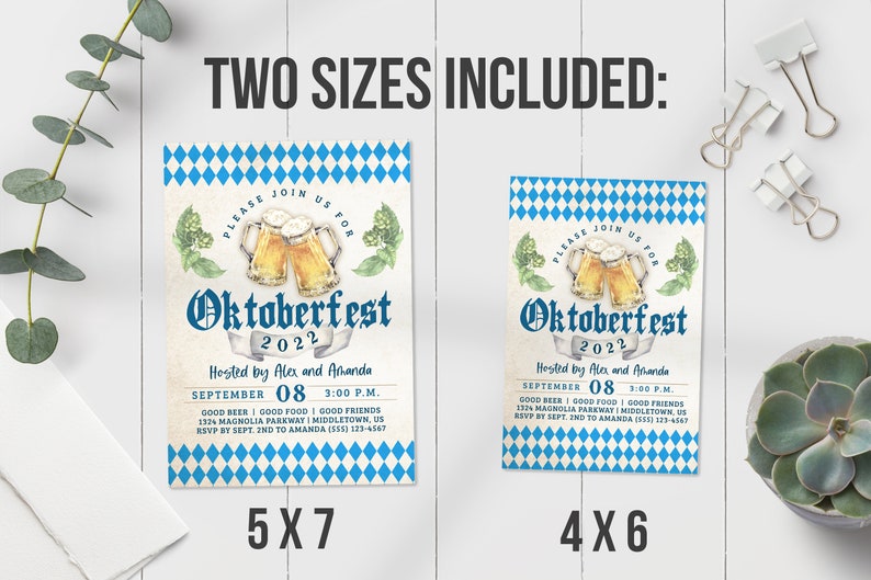 Oktoberfest Invitation Blue Bavarian Check Traditional Oktoberfest Invite 5x7 & 4x6 Editable Template Instant Download PDF, JPG, or PNG image 2