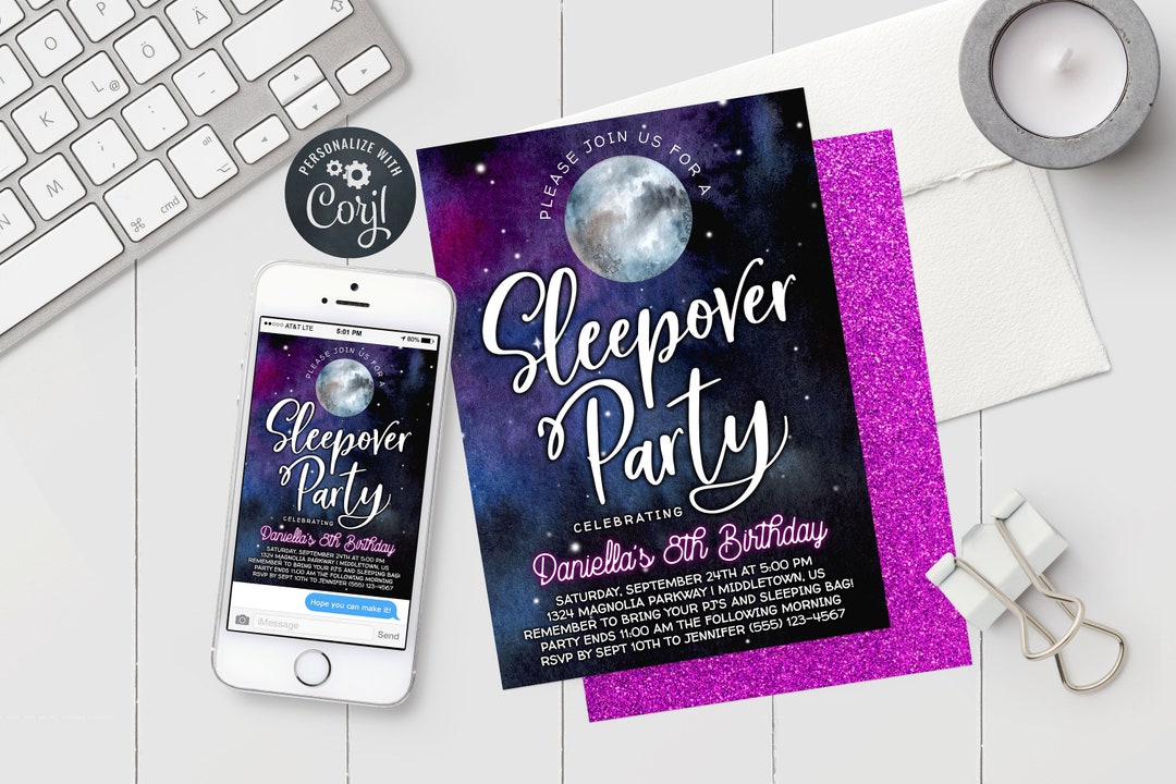 Sleepover Party Invitation Galaxy Slumber Party Sleepover Birthday ...