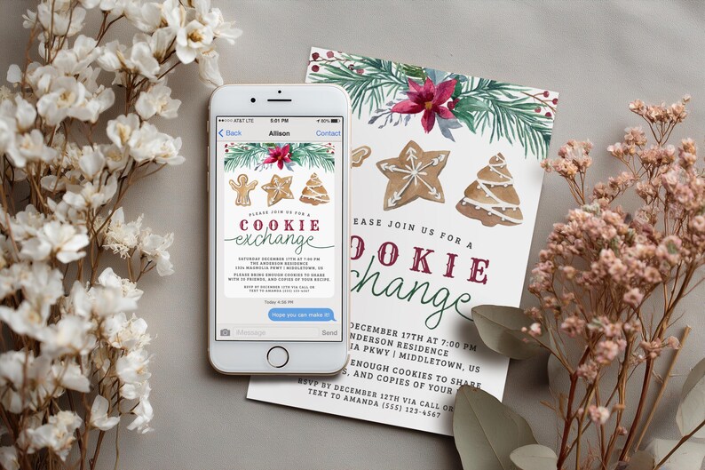 Christmas Cookie Exchange Invitation, 5x7 Digital Invite, Editable Template Instant Download PDF JPG image 11