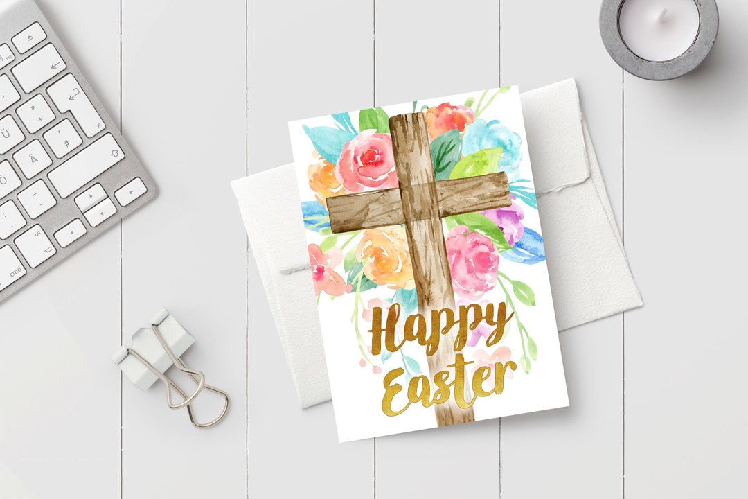 Printable Easter Card - Cross Happy Easter Editable Template - Print-at ...
