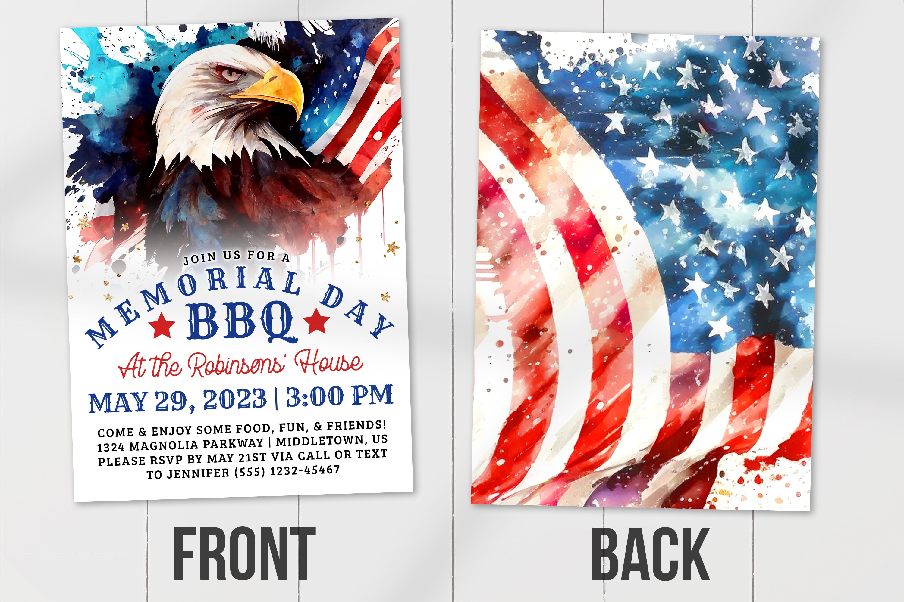 Memorial Day BBQ Invitation - Patriotic Memorial Day Party Digital ...