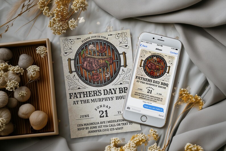 Father's Day BBQ Digital Invitation - Fathers Day Barbecue Invitation Editable Template Instant Download PDF, JPG, or png image 10