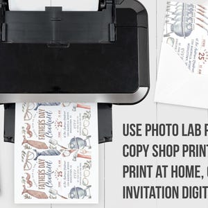 May include: A printable invitation for a Father's Day cookout. The invitation features a watercolor illustration of a tie, glasses, and a grill. The text on the invitation reads "Father's Day Cookout" and "June 25".