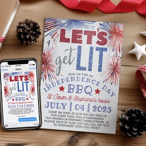 4th of July Invitation: 'Let's Get Lit' BBQ, Digital 5x7 4x6 Printable Editable Template image 10