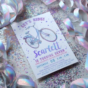 Fahrrad-Geburtstagseinladung: Mädchenfahrrad Glam Glitter 5 x 7 4 x 6 Printable Editable Template BK925 Bild 10