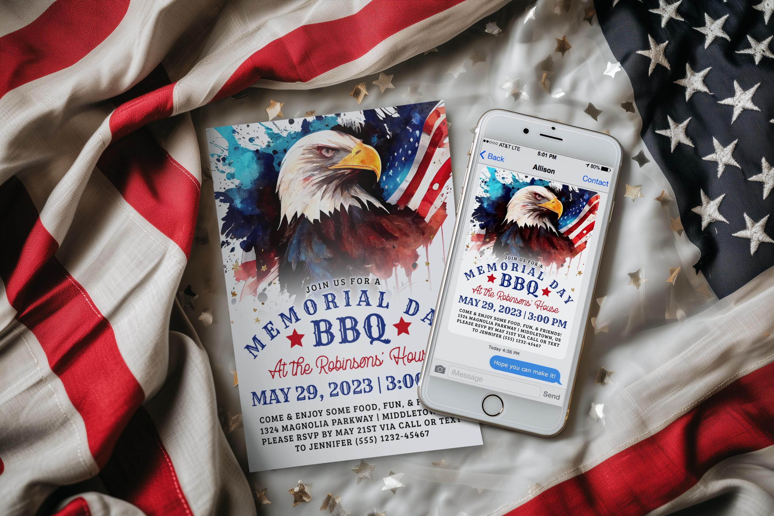 Memorial Day BBQ Invitation - Patriotic Memorial Day Party Digital ...
