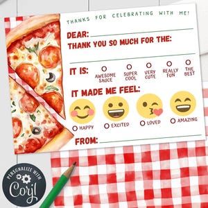 Pizza Geburtstagskinder Dankeschön - Rot karierte Pizza Party Checkbox Dankeskarte 5x7 & 4x6 Printable Bearbeitbare Vorlage PDF JPG PZ525