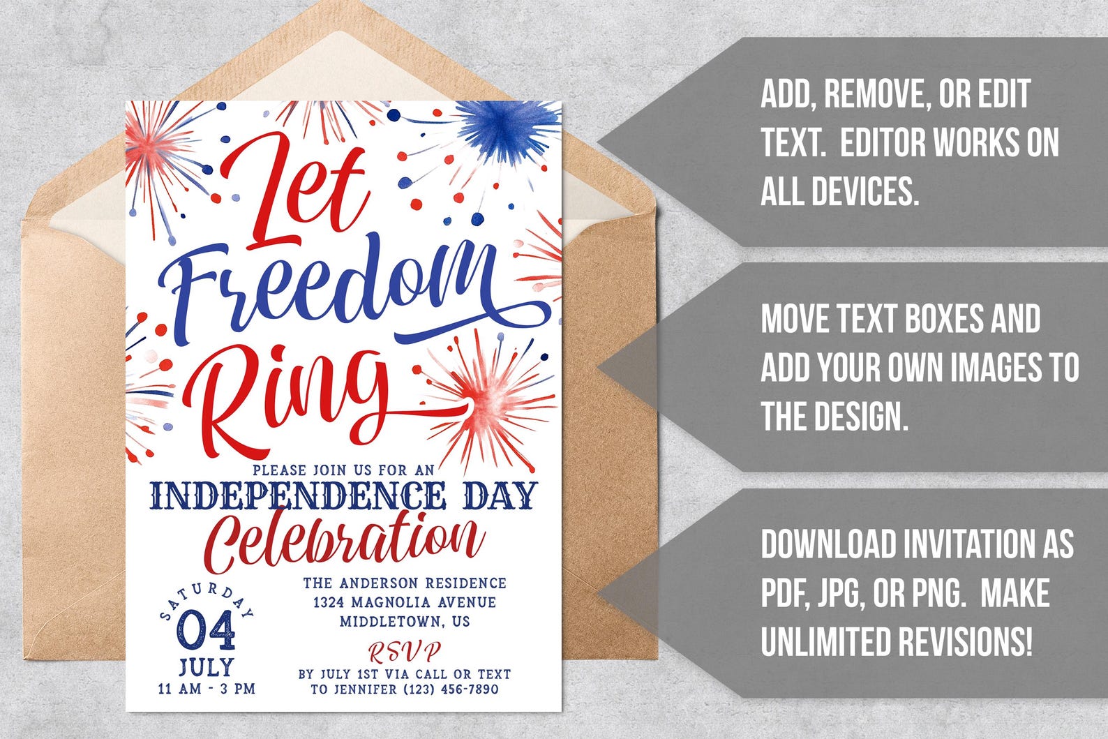 Freedom July 4th Invitation: Patriotic Independence Day, 5x7 4x6 ...