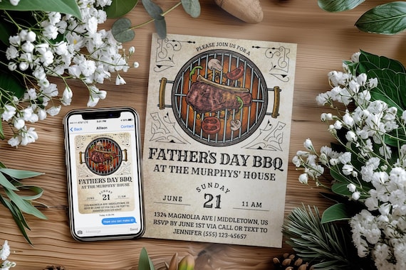 Father's Day BBQ Digital Invitation - Fathers Day Barbecue Invitation Editable Template Instant Download PDF, JPG, or png