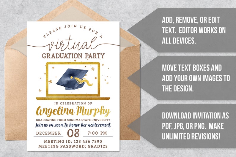 Virtual Graduation Invitation Template Zoom Graduation Party Etsy