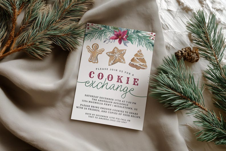 Christmas Cookie Exchange Invitation, 5x7 Digital Invite, Editable Template Instant Download PDF JPG image 10