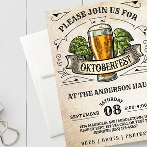 Oktoberfest Invitation Beer & Hops Printable Oktoberfest Invitation Editable Template Instant Download PDF, JPG, or PNG image 2