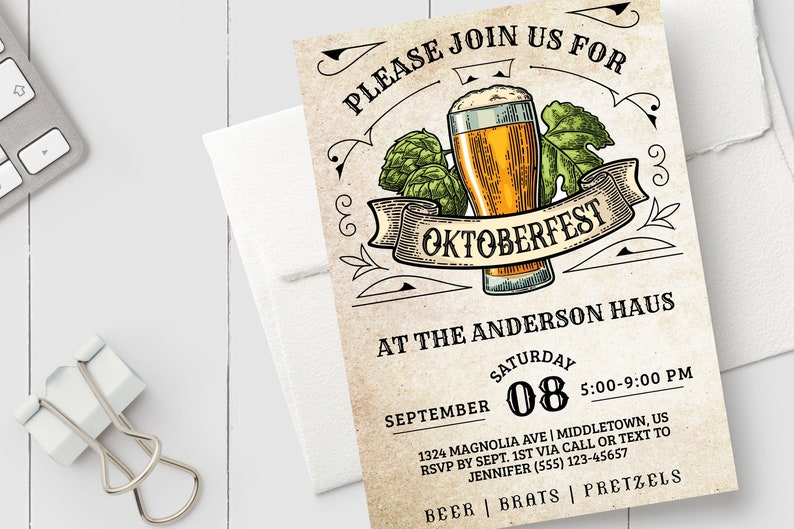 Oktoberfest Invitation Beer & Hops Printable Oktoberfest Invitation Editable Template Instant Download PDF, JPG, or PNG image 2