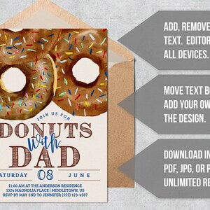 Donuts With Dad Invitation - Fathers Day Brunch Brown Doughnut Digital ...