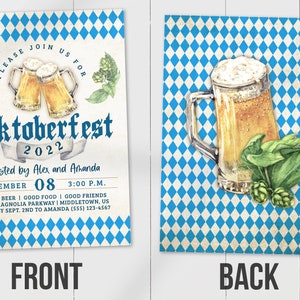 Oktoberfest Invitation Blue Bavarian Check Traditional Oktoberfest Invite 5x7 & 4x6 Editable Template Instant Download PDF, JPG, or PNG image 3