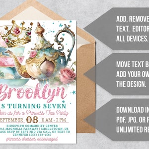 Tea Party Invitation - Princess Royal Tea Pink Girl Kids Birthday ...