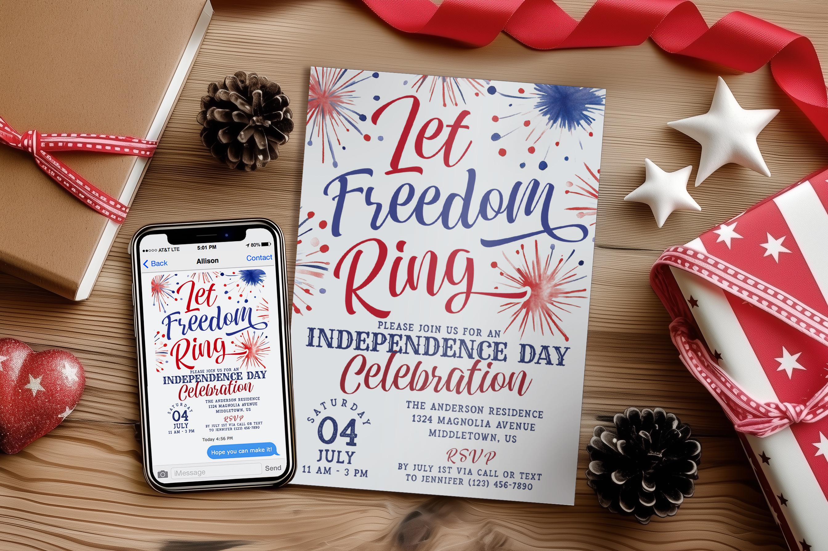 Freedom July 4th Invitation: Patriotic Independence Day, 5x7 4x6 ...