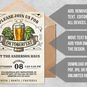 Oktoberfest Invitation Beer & Hops Printable Oktoberfest Invitation Editable Template Instant Download PDF, JPG, or PNG image 6