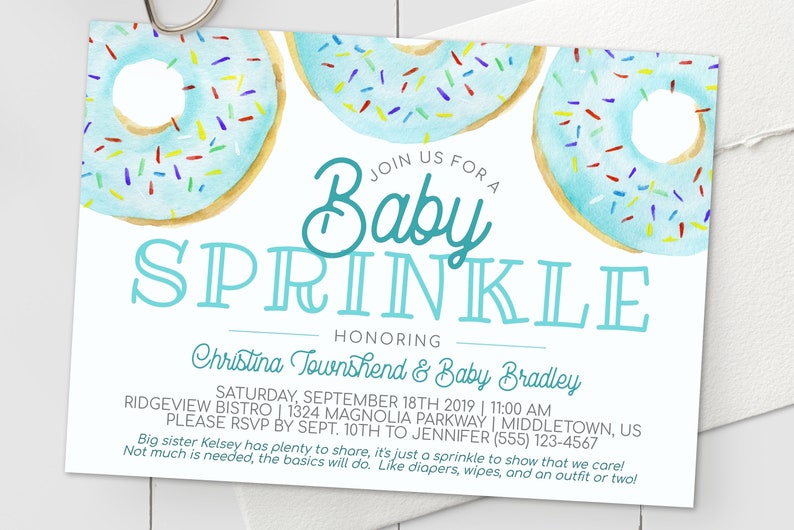 Blue Donut Baby Sprinkle Invitation Donuts Boy Baby Sprinkle Etsy