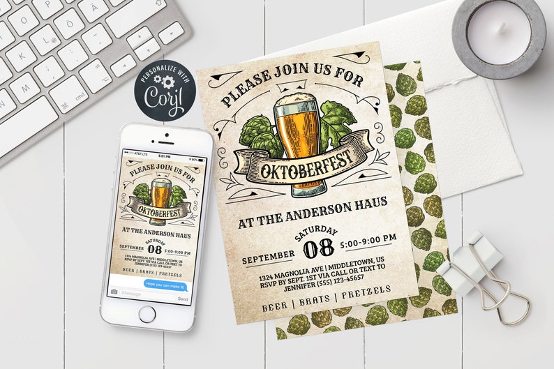 Oktoberfest Invitation Pilsner Beer and Hops