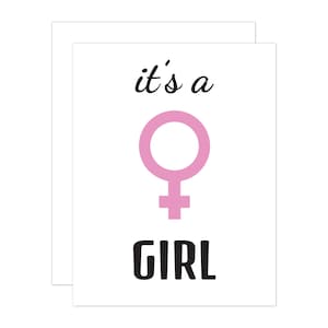 Nueva tarjeta de bebé, tarjeta de felicitación de una niña, niña, tarjeta de nota de revelación de género