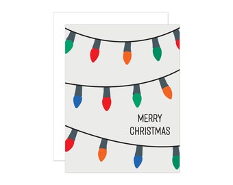 Tarjeta de Navidad, tarjeta de felicitación con luces de Feliz Navidad, deseos navideños