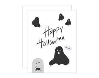 Tarjeta de felicitación de fantasmas de Halloween, tarjeta de Halloween, tarjeta de notas espeluznante