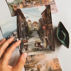 Set of travel sketch postcards