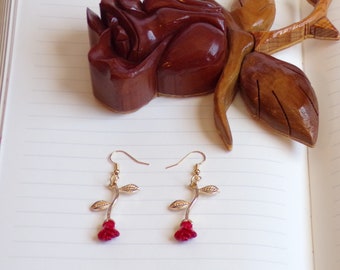 Enchanting Objects - Beauty and the Beast inspired Earrings with Red Rose Pendants