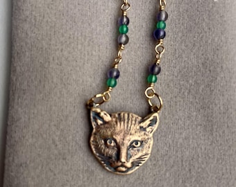 Cute Cat Charm Beaded Necklace