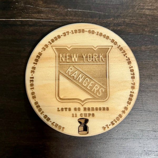 New York Rangers Original Six Stanley Cup Champion History Engraved Wooden Coaster