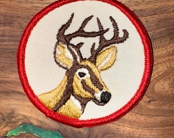 Embroidered Brown Deer Circle Patch - A Tribute to the Wilderness, Perfect for Hunting Enthusiasts