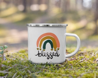 Blessed Boho Rainbow Enamel Mug