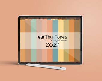 Earthy-Toned Digital Planner. Dated 2021. Simple Planner with Hyperlinks.