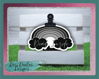 Dead Inside Rainbow, Cute Gothic Sticker, Water resistant stickers, Birthday gift for bestfriend, Black Rainbow Sticker, Girly Laptop Decals