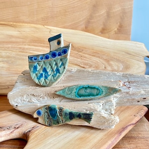 Boat Ceramic Driftwood Wall Art Wall Decoration Turquoise Blue Driftwood Wall Decoration