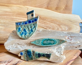 Bateau Céramique Driftwood Wall Art Wall Décor Turquoise Bleu Driftwood Wall Décor