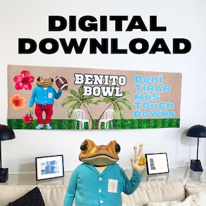 Bad Bunny Football Banner, Benito Bowl, Bad bunny bowl, Watchday Party Decor (Digital Download, 2x6 ft Print Size)