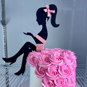 Birthday Girl Cake Topper, Sitting Girl, Womans Silhouette, Lady sitting on cake topper